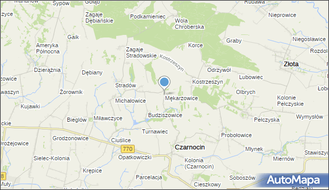 mapa Mękarzowice, Mękarzowice gmina Czarnocin na mapie Targeo