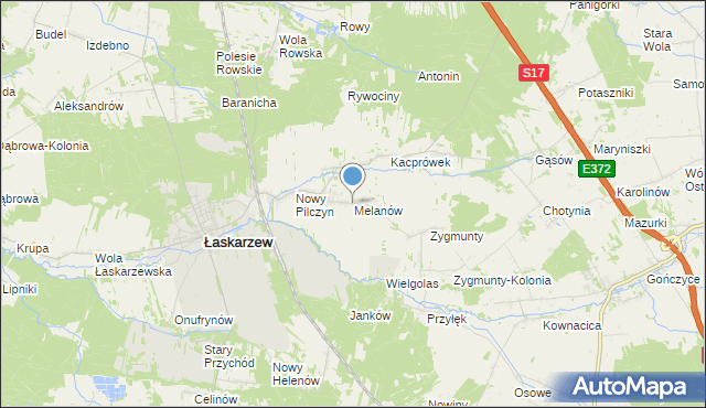 mapa Melanów, Melanów gmina Łaskarzew na mapie Targeo