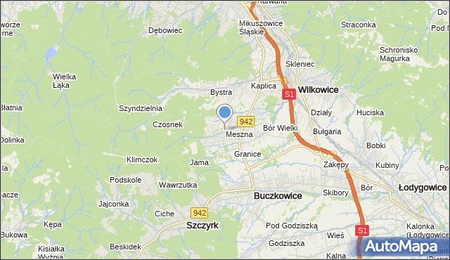 mapa Meszna, Meszna gmina Wilkowice na mapie Targeo