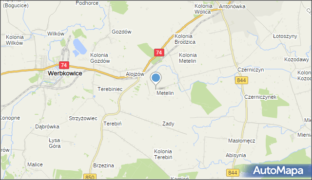 mapa Metelin, Metelin gmina Hrubieszów na mapie Targeo
