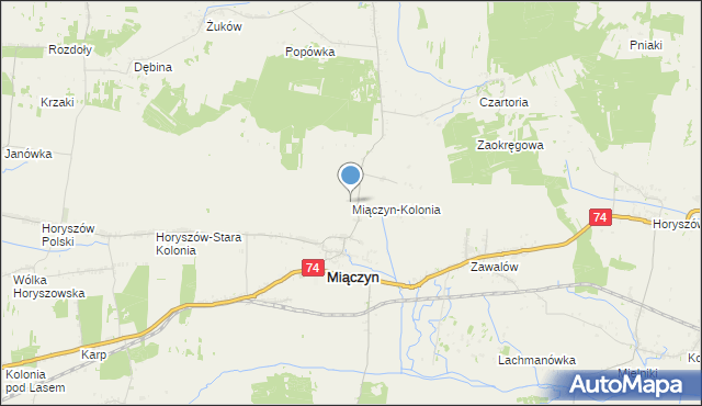 mapa Miączyn-Kolonia, Miączyn-Kolonia na mapie Targeo