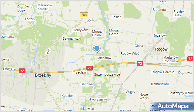 mapa Michałów, Michałów gmina Brzeziny na mapie Targeo