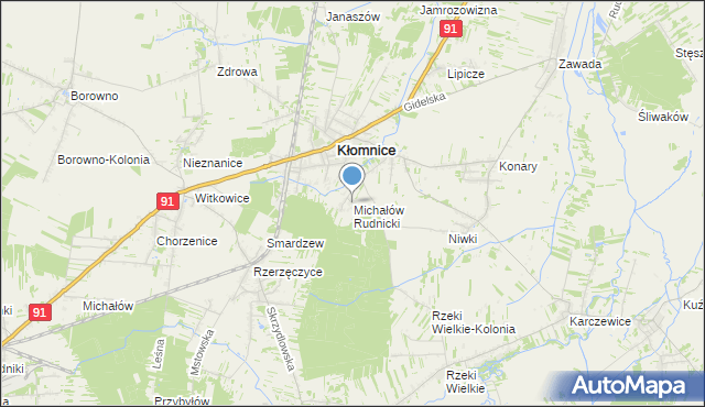 mapa Michałów, Michałów gmina Kłomnice na mapie Targeo