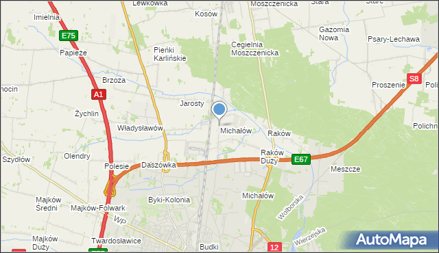 mapa Michałów, Michałów gmina Moszczenica na mapie Targeo