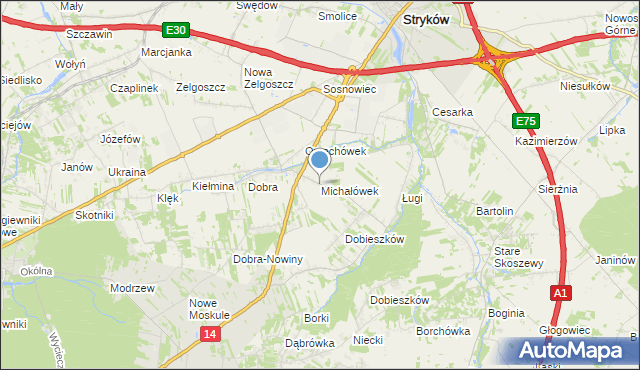 mapa Michałówek, Michałówek gmina Stryków na mapie Targeo