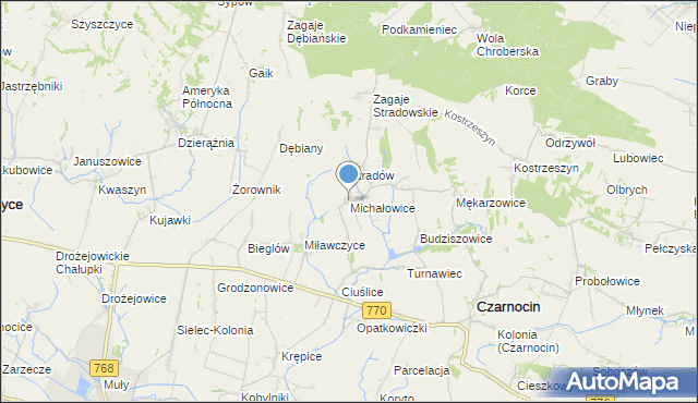 mapa Michałowice, Michałowice gmina Czarnocin na mapie Targeo