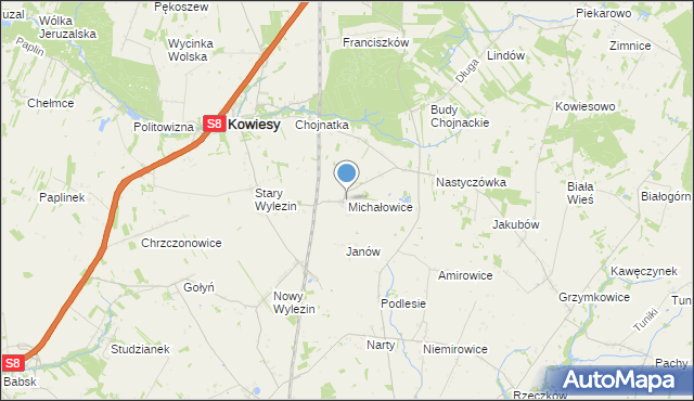 mapa Michałowice, Michałowice gmina Kowiesy na mapie Targeo