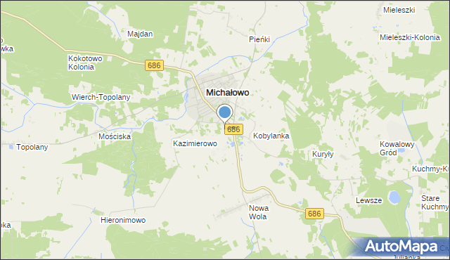 mapa Michałowo-Kolonia, Michałowo-Kolonia na mapie Targeo