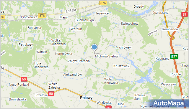 mapa Michrów-Stefów, Michrów-Stefów gmina Pniewy na mapie Targeo