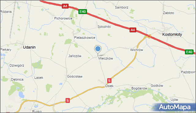 mapa Mieczków, Mieczków gmina Kostomłoty na mapie Targeo
