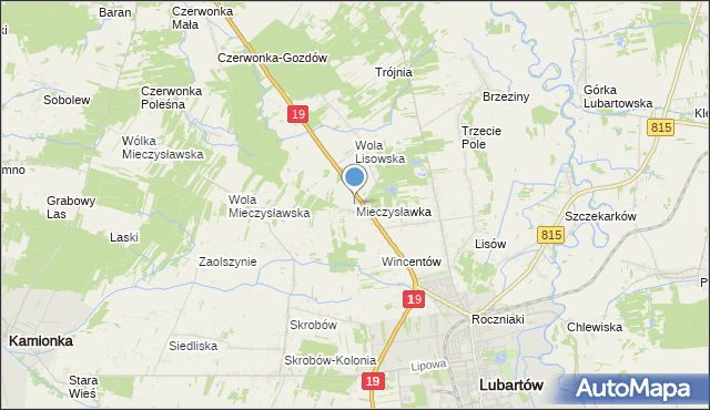 mapa Mieczysławka, Mieczysławka gmina Lubartów na mapie Targeo