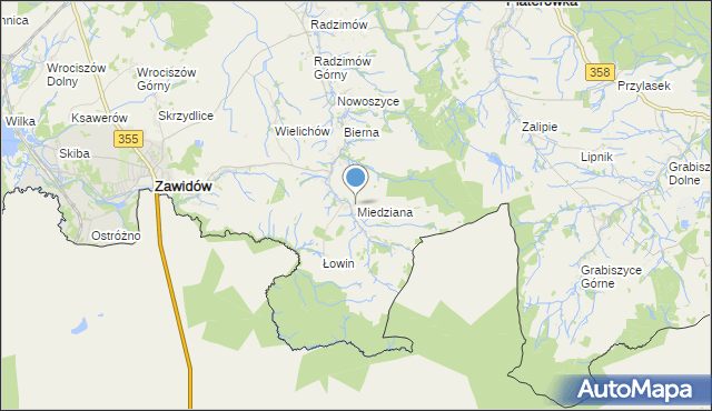 mapa Miedziana, Miedziana gmina Sulików na mapie Targeo