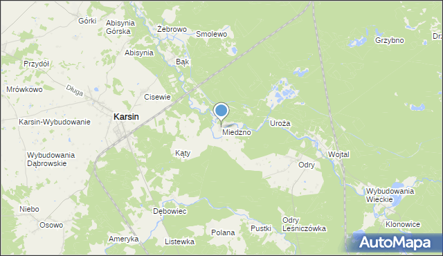 mapa Miedzno, Miedzno gmina Karsin na mapie Targeo