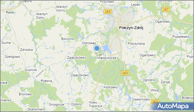 mapa Międzyborze, Międzyborze gmina Połczyn-Zdrój na mapie Targeo