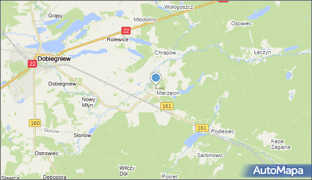 mapa Mierzęcin, Mierzęcin gmina Dobiegniew na mapie Targeo