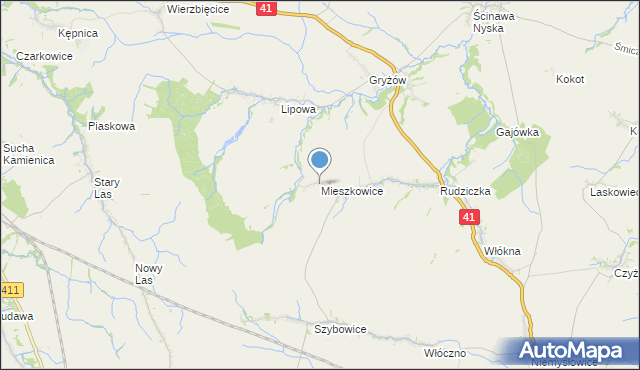mapa Mieszkowice, Mieszkowice gmina Prudnik na mapie Targeo