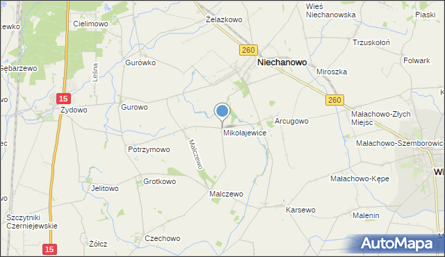 mapa Mikołajewice, Mikołajewice gmina Niechanowo na mapie Targeo