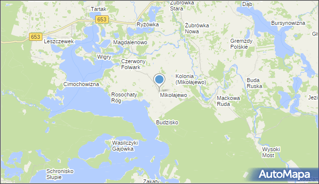 mapa Mikołajewo, Mikołajewo gmina Krasnopol na mapie Targeo
