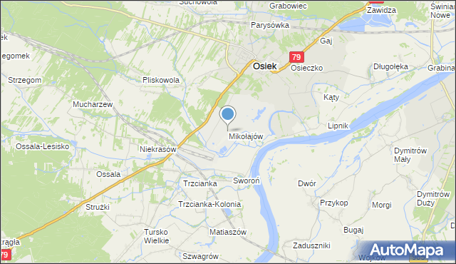 mapa Mikołajów, Mikołajów gmina Osiek na mapie Targeo