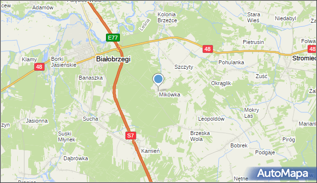 mapa Mikówka, Mikówka gmina Białobrzegi na mapie Targeo