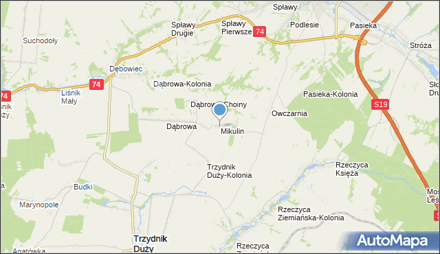mapa Mikulin, Mikulin gmina Kraśnik na mapie Targeo