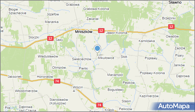 mapa Mikułowice, Mikułowice gmina Mniszków na mapie Targeo