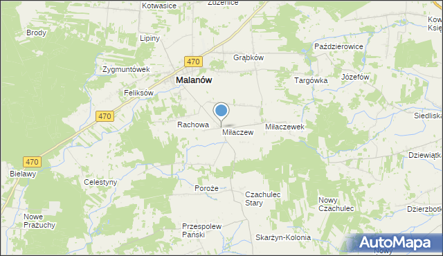 mapa Miłaczew, Miłaczew gmina Malanów na mapie Targeo