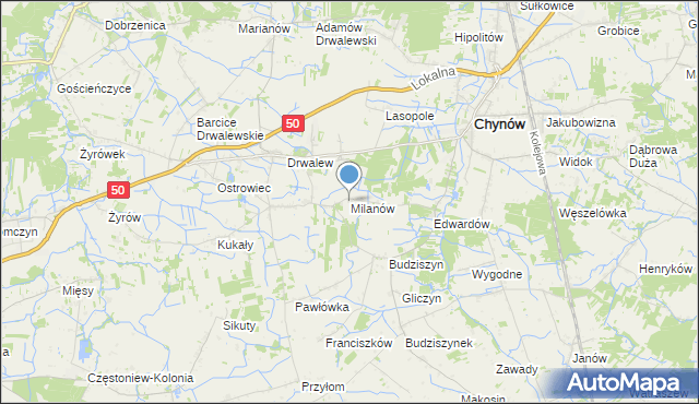 mapa Milanów, Milanów gmina Chynów na mapie Targeo