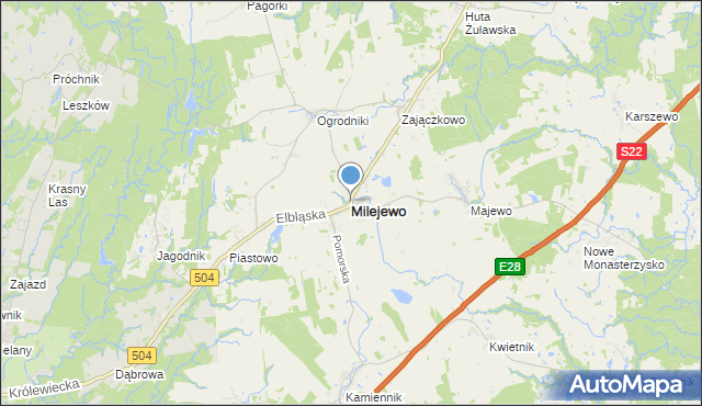 mapa Milejewo, Milejewo powiat elbląski na mapie Targeo