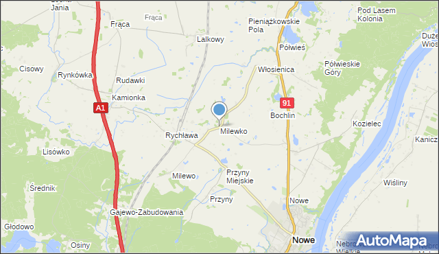 mapa Milewko, Milewko gmina Nowe na mapie Targeo