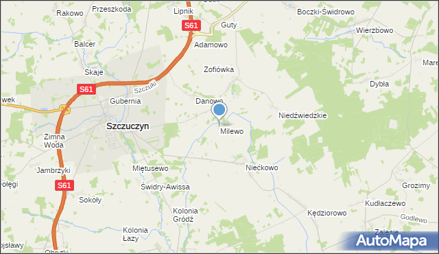 mapa Milewo, Milewo gmina Szczuczyn na mapie Targeo