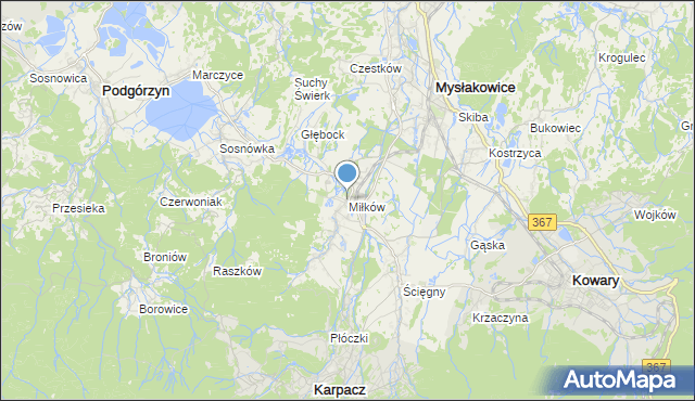 mapa Miłków, Miłków gmina Podgórzyn na mapie Targeo
