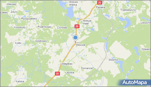 mapa Miłocice, Miłocice gmina Miastko na mapie Targeo