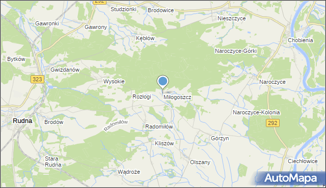 mapa Miłogoszcz, Miłogoszcz gmina Rudna na mapie Targeo
