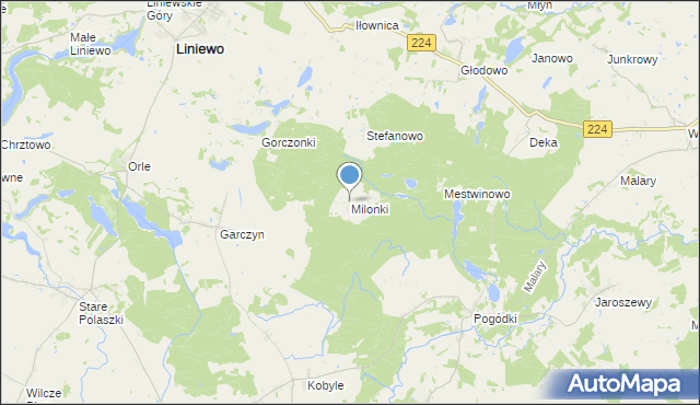 mapa Milonki, Milonki gmina Liniewo na mapie Targeo