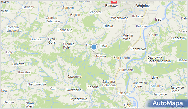 mapa Milówka, Milówka gmina Wojnicz na mapie Targeo