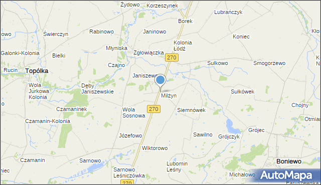 mapa Milżyn, Milżyn na mapie Targeo