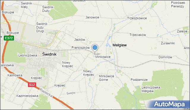 mapa Minkowice, Minkowice gmina Mełgiew na mapie Targeo