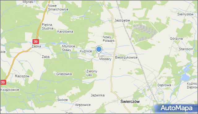 mapa Miodary, Miodary gmina Świerczów na mapie Targeo