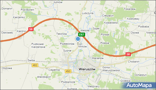 mapa Mirków, Mirków gmina Wieruszów na mapie Targeo