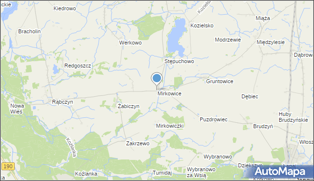 mapa Mirkowice, Mirkowice gmina Mieścisko na mapie Targeo