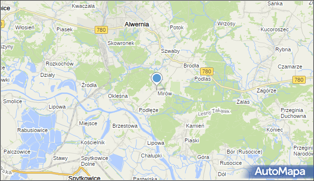 mapa Mirów, Mirów gmina Alwernia na mapie Targeo