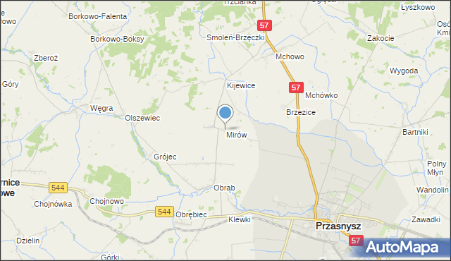 mapa Mirów, Mirów gmina Przasnysz na mapie Targeo