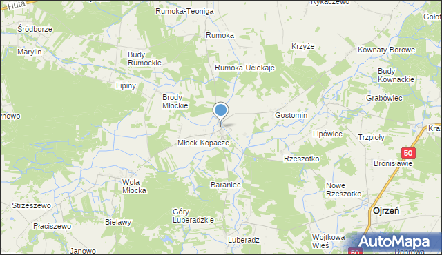 mapa Młock, Młock na mapie Targeo