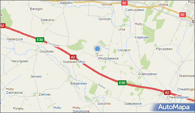 mapa Młodziejewice, Młodziejewice na mapie Targeo