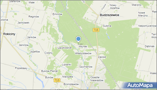 mapa Młynek, Młynek gmina Ujazd na mapie Targeo