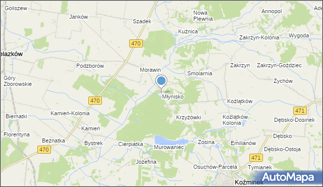 mapa Młynisko, Młynisko gmina Koźminek na mapie Targeo