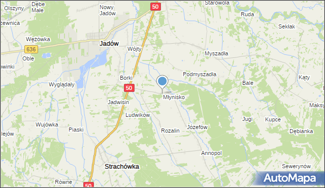 mapa Młynisko, Młynisko gmina Strachówka na mapie Targeo