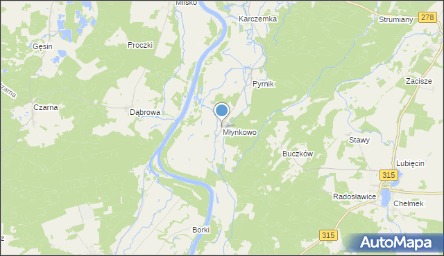 mapa Młynkowo, Młynkowo gmina Bojadła na mapie Targeo