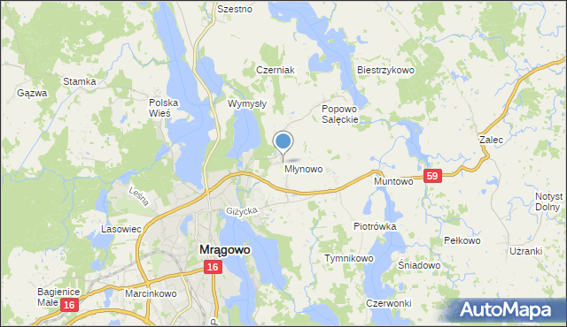 mapa Młynowo, Młynowo gmina Mrągowo na mapie Targeo